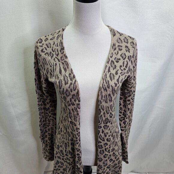 Acrobat Tan Leopard Print Silk and Cashmere Open Cardigan Size Medium - Picture 4 of 10